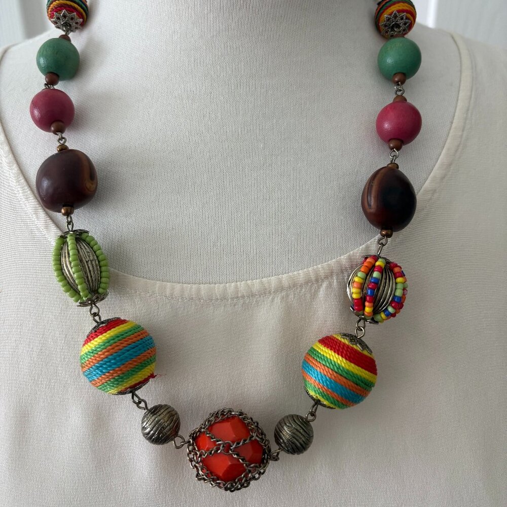 Tribal Ethnic Mixed Media Necklace